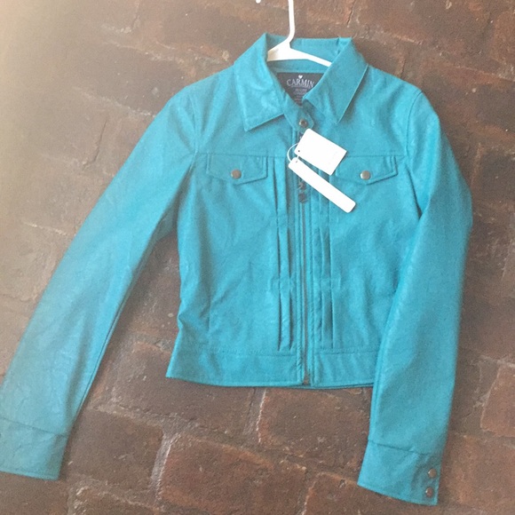 turquoise faux leather jacket